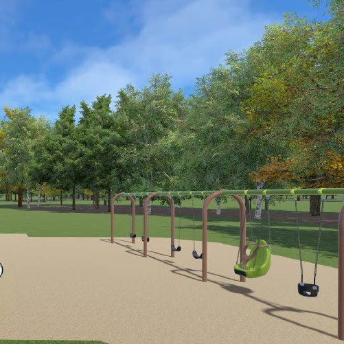 View of swings and other play equipment.