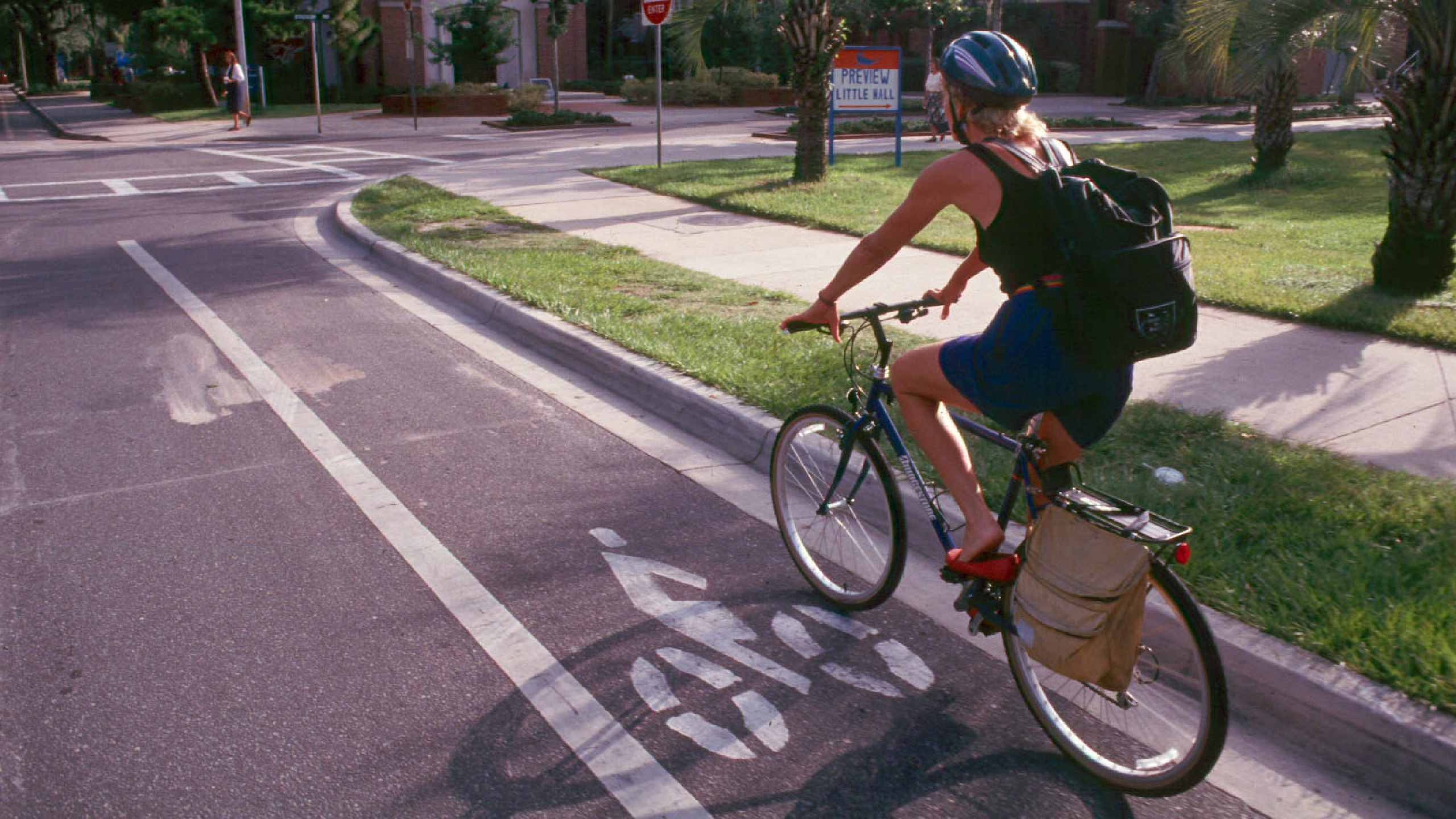 Image of a bike lane being used by a cyclist