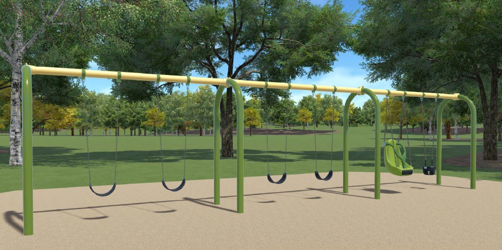View of swings and other play equipment.