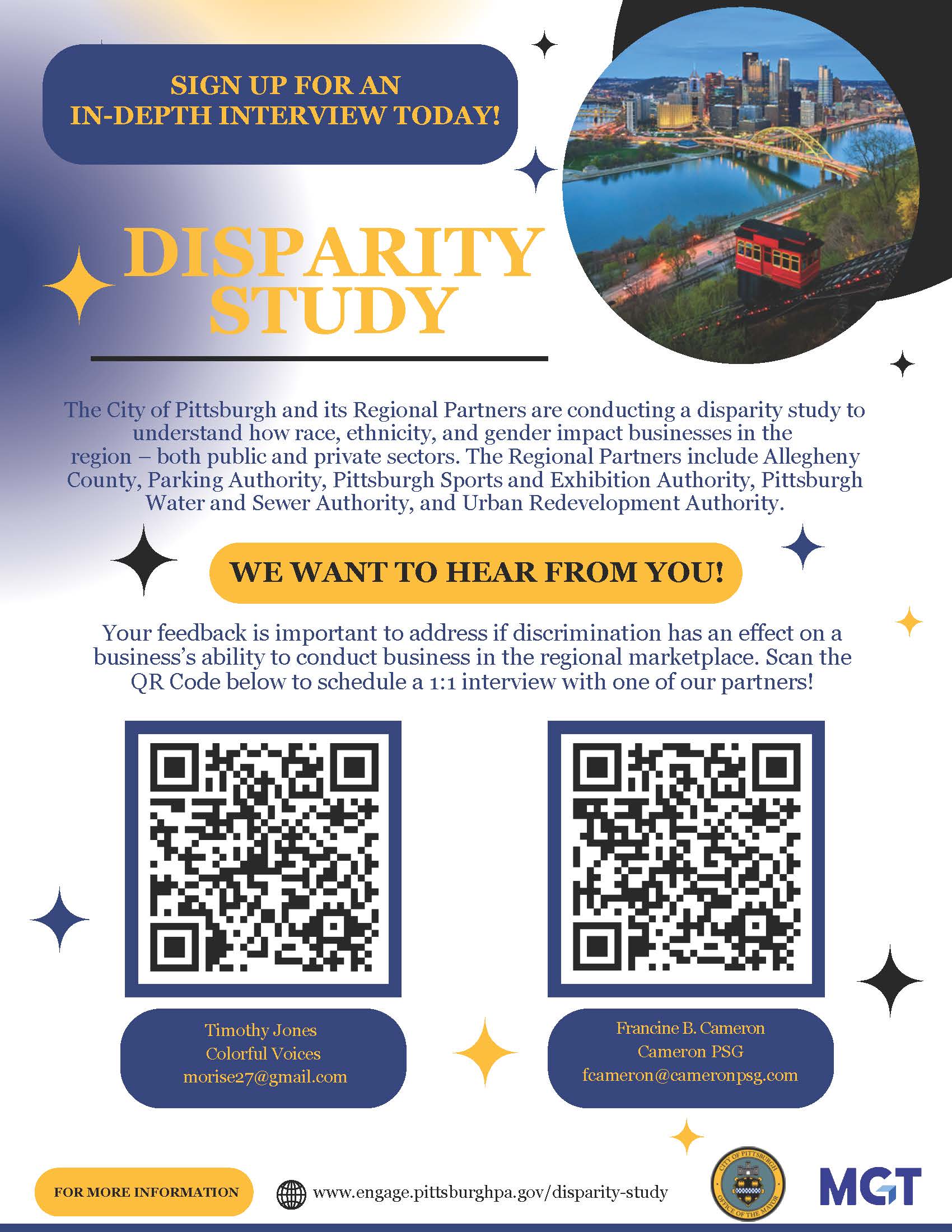 flier to schedule in-depth interviews for the disparity study