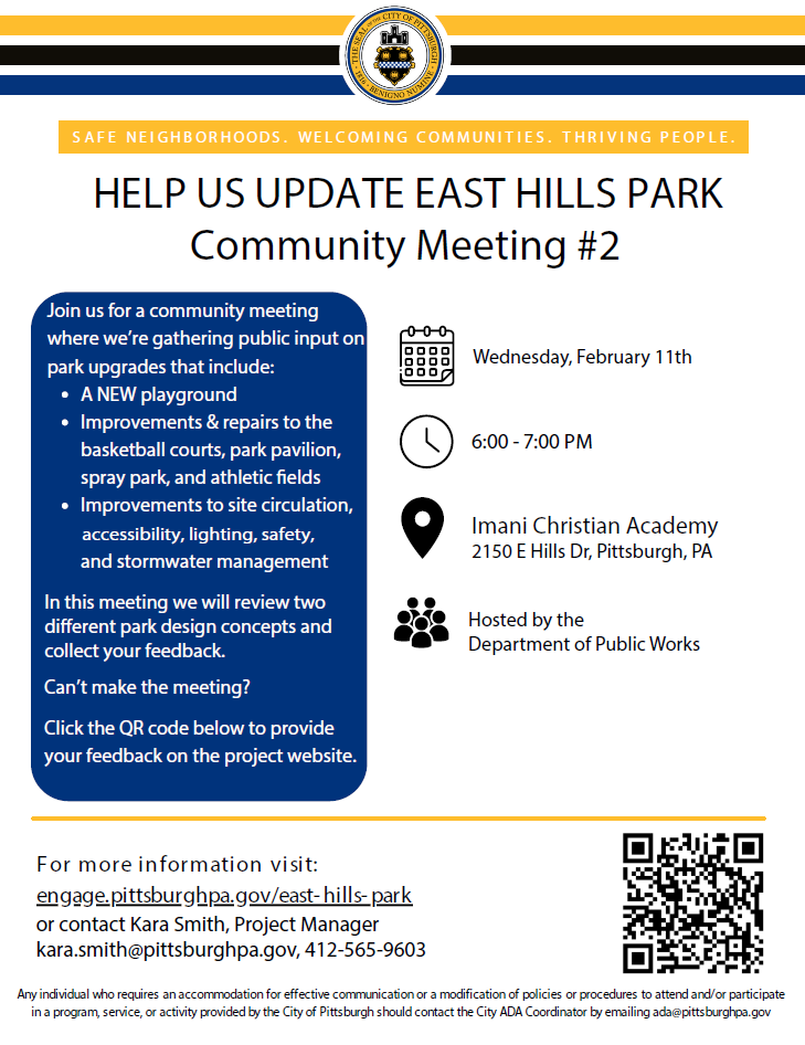East Hills Park Flyer for Community Meeting #2