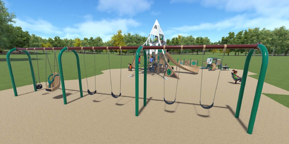 View of swings and other play equipment.