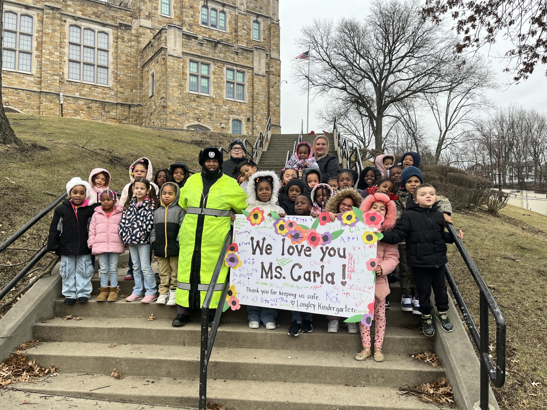 2025 Crossing Guard Appreciation Day with Pittsburgh Langley students and Crossing Guard, Ms. Carla