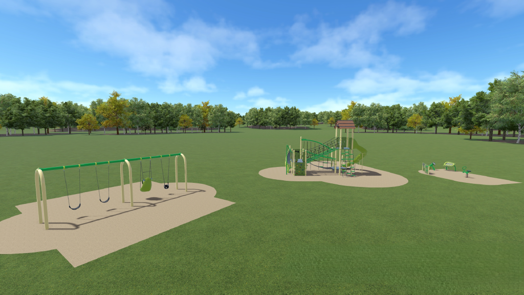 View of swings and other play equipment.