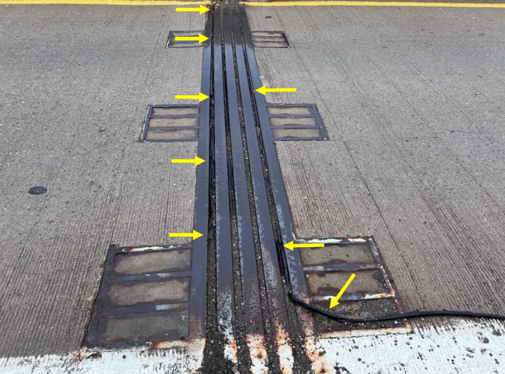 Before: Before: Deteriorated joint seals at expansion joints result in water runoff to leak through joints onto the bridge structure below.