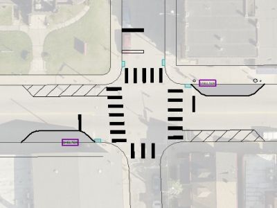 Diagram of two bump outs at Centre and S Graham